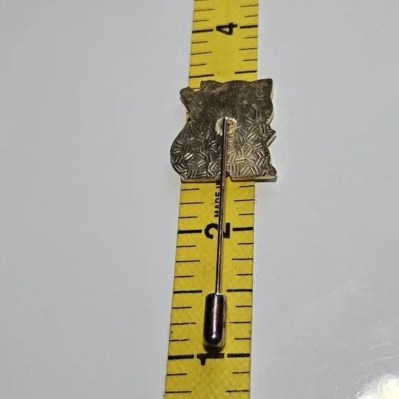 Vintage Gold Tone White Cloisonne Cat With Red Bow Stick Pin Lapel Hat - Picture 6 of 10